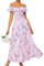 GRACE KARIN Robe Maxi Femme Col Bateau Volants Imprimé Fleurs Bleues Taille Élastique Ligne A Élégante Été CL0213-04/Rose Violet M