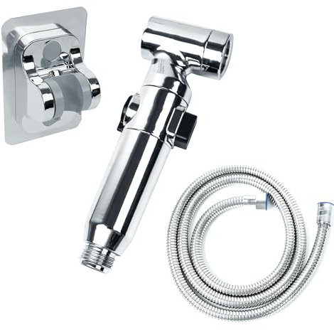 Grifo Bidet,Ducha Higienica para Wc,Grifo Wc,Grifo Bidet para Wc,Grifo para Wc 150 cm de Manguera y Soporte Sin Taladro,Ducha Inodoro para Baños,Cocina,Grifo Water con Manguera,Grifo Inodoro