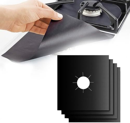 SGERUFZ 4 PCS Proteggi Fornelli Cucina, Protezioni per Fornelli a Gas, Coperchio Piano Cottura,Rivestimento Antiaderente, Copri Piano Cottura,Rivestimento Cucina(27 * 27cm)