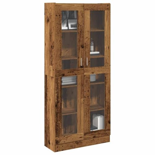 Gecheer Bücherschrank Vitrinenschrank Highboard Altholz-Optik 82,5x30,5x185 cm Holzwerkstoff