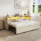 KEFURNI Polsterbett, Ausziehbares Schlafsofa(90/180x190cm), Einzelbett mit LED und USB-Ladefunktion, Metallbett mit Stauraum und Blechrahmen，Multifunktionsbett(Beige)