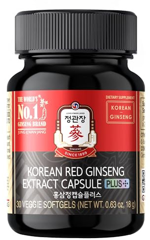 Korean Red Ginseng Extract Capsule Plus - All-in-One Vegan Supplements - Energy Boost & Immune Support, Caffeine Free & Non-GMO (600mg, 30 Capsules)