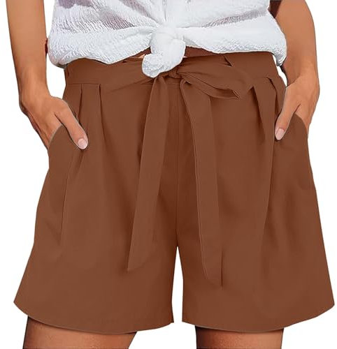 Jmwedia Kurze Hose Damen,Shorts Damen Sommer Musselin Leinen Kurze Hose Baggy Beach Muslimische Shorts Mit Taschen Elastische Taille Bein Bermuda Lässige Freizeit Short Mit Kordelzug Sporthose