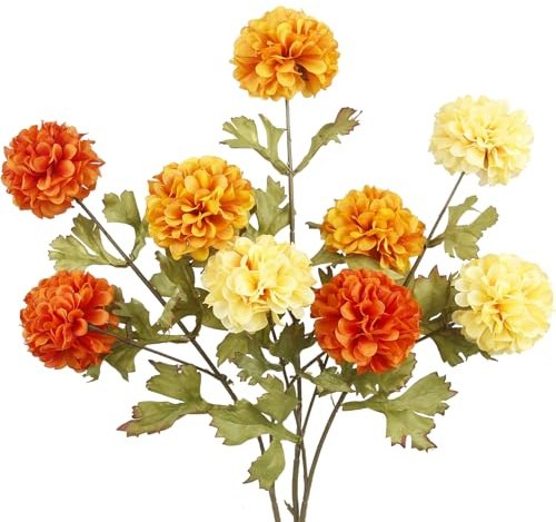 CEWUDA 3 Pezzi Fiori Artificiali Autunnali Bouquet Fiori di Calendula Seta Arancioni Ortensia Mazzi Fiori Finti per Decorazione Interni ed Esterni Tavolo Centrotavola Casa Nozze Festa
