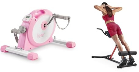 Sunny Health & Fitness Under Desk Smart Mini Pedal Exerciser, Dual Function Exercise Cycle Bike + Unisex's Station-SF-BH620062 Hyperextension Roman Chair with Dip Station, Black, One Size