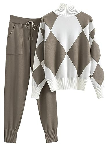 AMhomely Tracksuit Women Full Sets - Knit Co Ord Sets 2 Piece Outfits Long Sleeve Sweater Tops Jogger Bottoms Homewear Loungewear