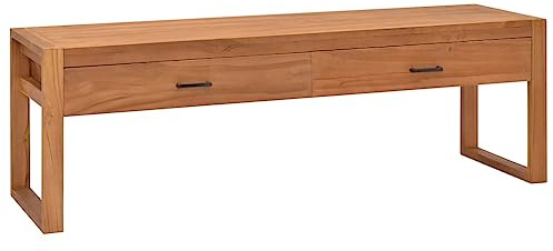 ULUYYUC TV Schrank aus Teakholz 140x40x45 cm mit 2 Schubladen Rustikaler Fernsehschrank für Wohnzimmer mit Stauraum