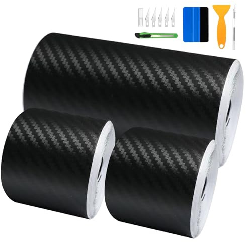 Carbon Folie Auto, Carbon Folie Selbstklebend (5cmx500cm + 10cmx300cm), 6D Kratzfester Lackschutzfolie mit Abstreifer und Tranchiermesser, Lackschutzfolien Schwarz für Auto Einstiegsleisten, Motorrad