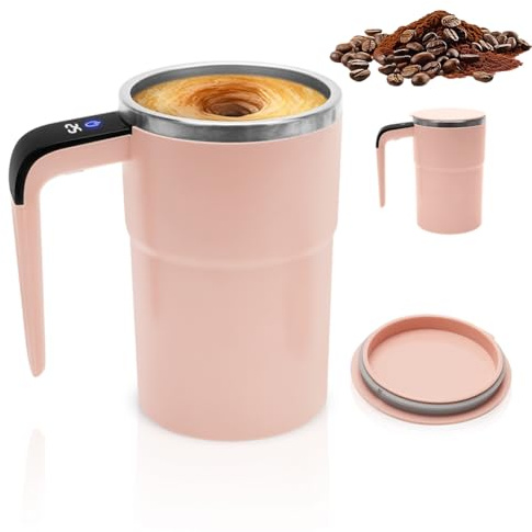 Umllpet Tazza da Caffè Elettrica Automatica Rosa 0,38L Manico Indicatore Temperatura Caricamento USB Rapido per Caffè Proteine(Rosa)