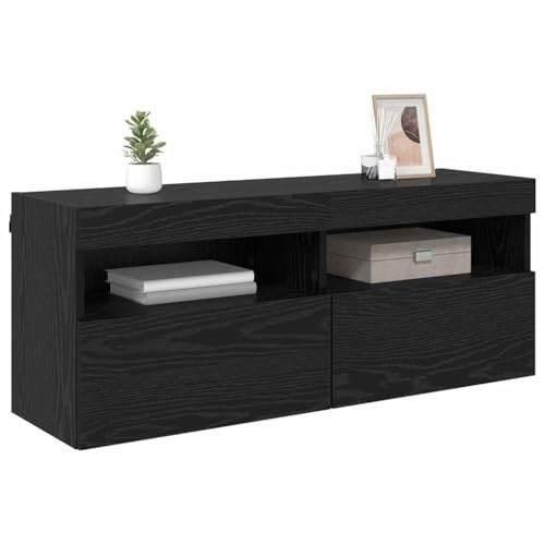 vidaXL TV-Wandregal Wandmontiert Schwarz Eichen-Optik 100 x 30 x 40 cm, Wohnzimmer, Moderner rechteckiger Medienansatz, Robuster Wandschrank, platzsparendes Möbel, LED-Anzeige