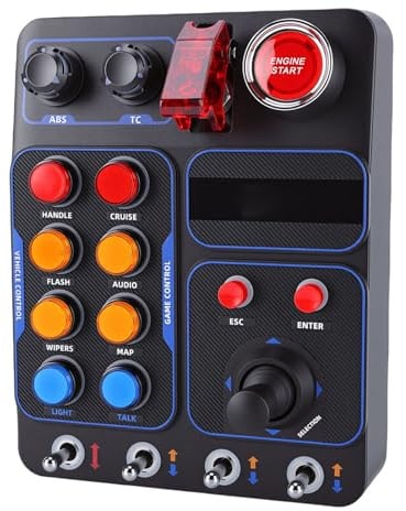 XUMIUZIY Gaming Tastenbox – Simulationsfahrsteuerung mit 19 Tasten (9 Typen), PC Racing Simulator Instrument Center Controller mit 30 Programmierbaren Tasten und RGB