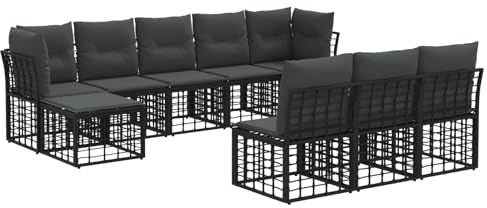 vidaXL Outdoor-Sofagarnitur Schwarz und Dunkelgrau Polyester, Moderne, wetterfeste, modulare Sofagarnitur mit verstellbaren Füßen für Garten, Rattanmöbel, Lounge im Freien