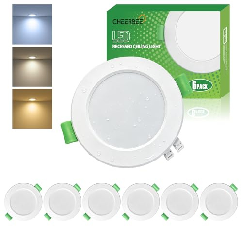 CHEERBEE Spot LED Encastrable Extra Plat 5W 480LM, Spot LED Encastrable 68mm-80mm, Blanc Chaud 2700K Blanc Neutre 4000K Blanc Froid 6000K Réglable, IP44 Spots de Plafond LED Salle de Bain, Lot de 6