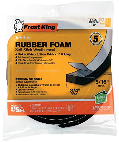 Frost King Available R534H Sponge Rubber Foam Tape 5/16-Inch, Black, 3/4 W, 5/16 T, 10 ft L