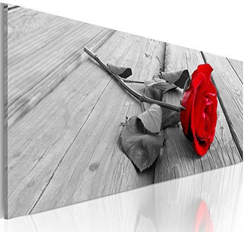 murando - Wandbilder XXL Blumen Rose 135x45 cm 1 tlg - Wand Deko Vlies Leinwand Bilder Groß Wanddeko Wohnzimmer Schlafzimmer Kunstdrucke Panoramabild - Liebe rot grau b-B-0026-b-a