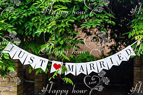 Musuntas Girlande Vintage / Rustikal “Just Married, - als Deko zur Hochzeit mit schwarzem Schriftzug