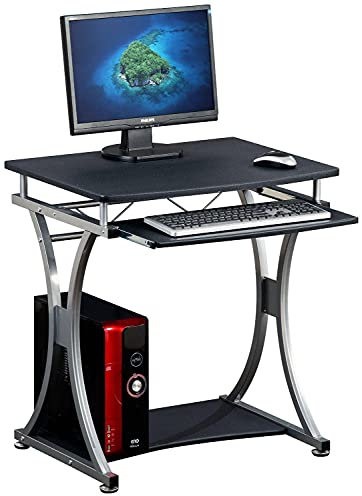 Techly 307308 Scrivania per PC Compatta con Cassetto Estraibile, Nero Grafite Nero