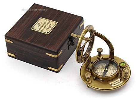 Roorkee Instruments India Best Presents for Sailors/Vintage Brass Compass with Wooden Box/J.H. Steward Directional Magnet-Kompass für Navigation, Sonnenuhr, Taschen-Kompass Camping, Wandern, Touren
