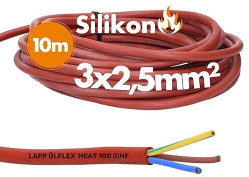 10 Meter Lapp 0046020 Ölflex Heat 180 Silikonkabel 3x2,5 I Silikonleitung 3G2,5 mm² I Saunaofen Kabel 10 m I SiHF Saunakabel 3 x 2,5 mm² mit grün-gelben Schutzleiter