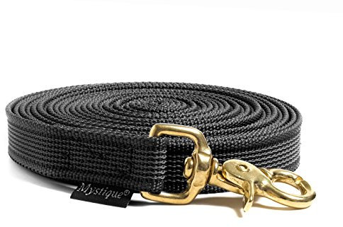 Mystique® Gummierte Schleppleine 20mm mit Handschlaufe Messing Scherenkarabiner schwarz 5m