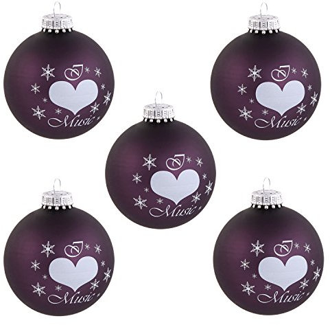 mugesh 5er Set Weihnachtskugeln Love Music Pflaume - Schönes Geschenk für Musiker
