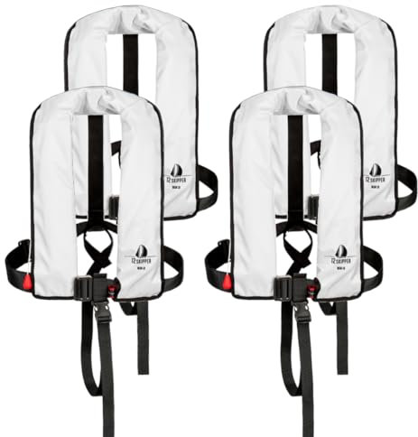 12skipper 4er-Set Automatik-Rettungswesten 165N ISO mit Harness, weiß