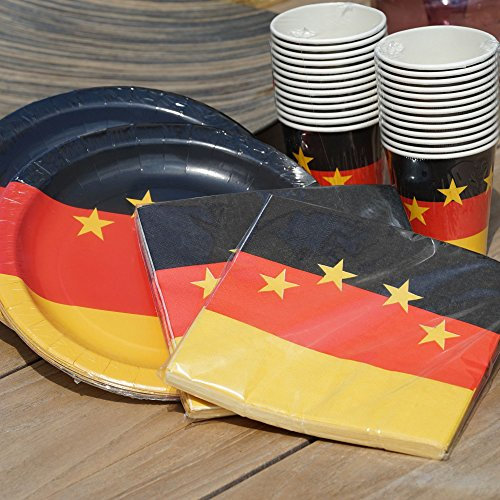 EinsSein Deutschland Pappgeschirr Party Set 88tlg. | Fußball Deutschland WM 2026 | 26x Pappteller 26x Pappbecher 36x Papier Servietten | Fanartikel für WM Einwegeschirr Grillparty | Kindergeburtstag
