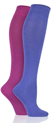 SockShop Bamboo Knee High Socks - Womens Long Socks in Plain and Striped Designs, Fun, Fashionable in Bright Colours, Soft and Breathable for Comfort, Pack of 2 Pairs Size 4-8 Neon Lights Plain 4-8