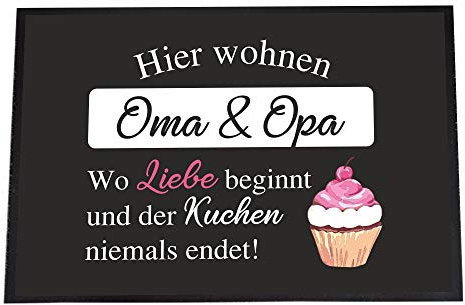 4youDesign Fußmatte -Oma & Opa - wo Liebe beginnt und der Kuchen Niemals endet, 40 x 60- rutschfeste Schmutzfangmatte (Oma & Opa - Liebe & Kuchen, 40 x 60 cm)