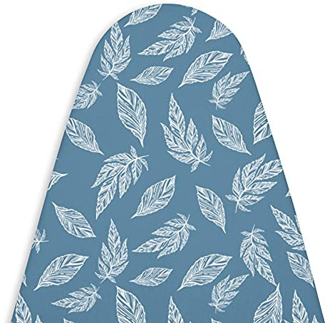 Encasa XO Ironing Board Covers and pad 125x39 cm- Thick 3mm Felt Padding, Drawstring Tightening & Lock, Heat Reflective, Scorch & Stain Resistant, for Large Ironing Board - Big Leaves Blue