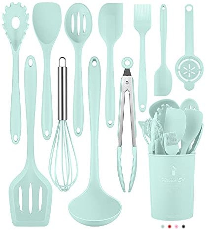 Kitchen Utensils Set-12 Pieces Silicone Cooking Utensils Set (Dishwasher Safe) 392°F Heat Resistant Spatula Set,Kitchen Utensil Set for Nonstick Cookware,Best Kitchen Tools with Holder