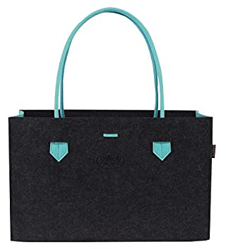 RAIKOU KULT Filz Tasche Shopper; in neuem Design; Filzkorb Einkaufstasche Henkeltasche Zeitungskorb Stabile Kaminholztasche Spielzeugtasche oder Picknick-Korb Strand(44*18*31 cm, Seegrün / Anthrazit)