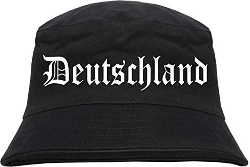 Deutschland Fischerhut - Altdeutsch - Bedruckt - Bucket Hat Anglerhut Hut S/M Schwarz