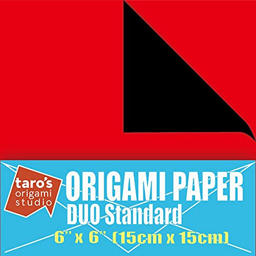 [Taro's Origami Studio] Duo Rot/Schwarz, doppelseitiges Standard-Kami-Papier mit Farbwechselmustern, 50 Blatt (hergestellt in Japan)