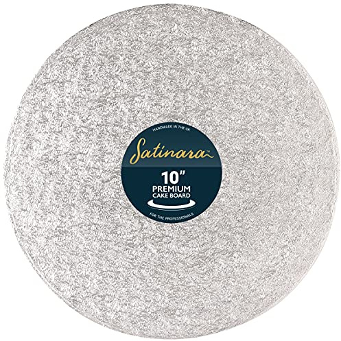 Satinara 10 (25.5cm) Silver Cake Board, Individually Wrapped | 12mm Thick, Reusable Silver Foil Finish, Fits 8 Sponge Or 7 Fruit Cake, Handmade In The UK
