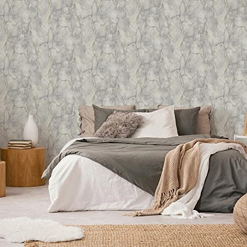bricoflor Vlies Steintapete hellgrau | Marmor Tapete in Steinoptik ideal für Flur und Wohnzimmer | Graue Vliestapete mit Stein Muster im Used Look