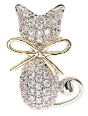 Broche en forme de chat en strass pour femmes et filles - Tendance - En cristal - Pour revers de robe délicate - Accessoires de bijoux - Boutonnière, corsage pour chapeau, sac, anniversaire, Noël