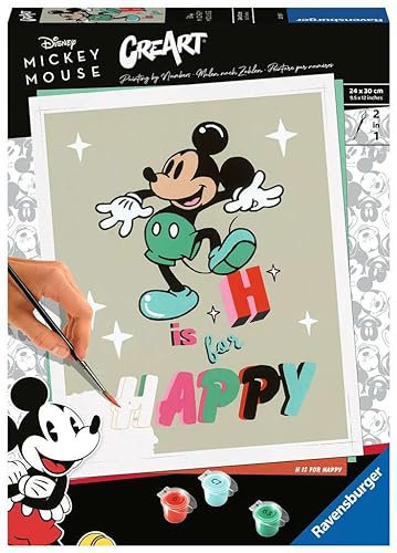 Ravensburger – CreArt Grand Format 24x30 cm– H is for Happy/Mickey Mouse – Loisir créatif – Peinture par numéros – Adulte – Activité créative – Dès 12 Ans – 20129 – Version française