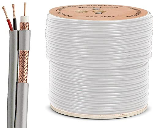 SAFEKOM| 100M Shotgun RG59 + 2 Video and Power CCTV Security Camera Lead,75 OHM Coaxial Cable Lead White Colour, DVR System Video&DC Power Coaxial Cable, All in one Audio and Video Wire.