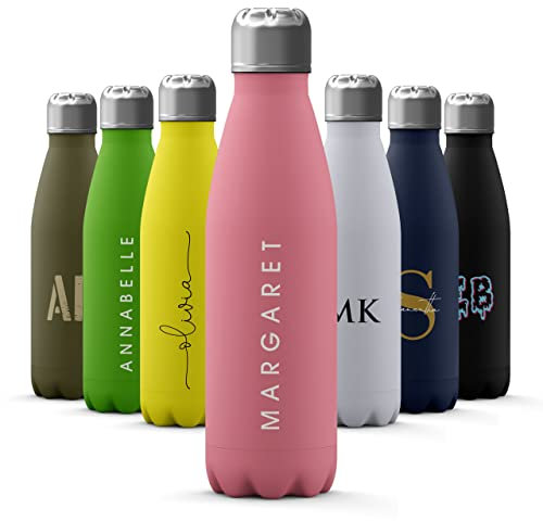 Tirita Personalised Water Bottle - Thermal Travel Flask for Hot & Cold Drinks - Insulated Stainless Steel Bottle - Gym, Office, School Drink Bottles - 500ml water bottle [01- Name in White]