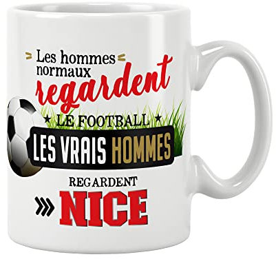 Tazza Calcio - I veri uomini guardano Nice. Regalo - Compleanno - Natale - Festa per amici, famiglia/Tazza/Tazza. Regalo originale Prezzo mini. Ceramica alta qualità 11 oz - 320 ml (NICE)
