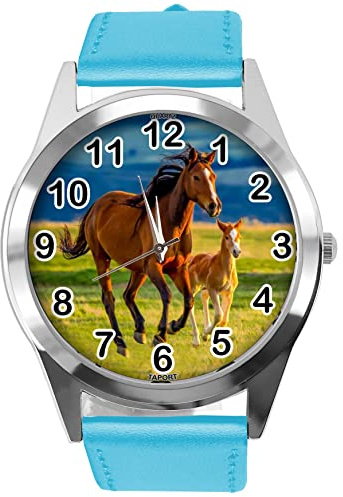 TAPORT Blue Leather Round Watch for Horse Fans E5