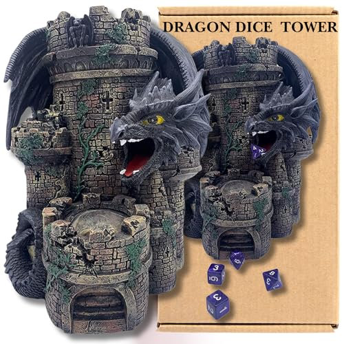Grinning Gargoyle Black Dragon's DnD Dice Tower for Rolling Dice - Hand Painted 26cm Dice Rolling Tower - Great for Role-Playing Games and Tabletop Gaming - Amazing Dice Shaker - Dragon Dice Tower