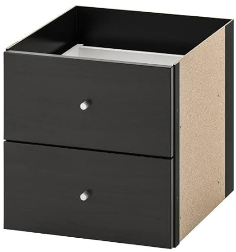 KUSH KALLAX Insert with 2 Drawers, Storage Drawer Unit Shelf Insert Box Bookcase Rack, Corner Storage Chest Of 2 Drawers In Bedroom And Living Room Furniture. (black-brown)