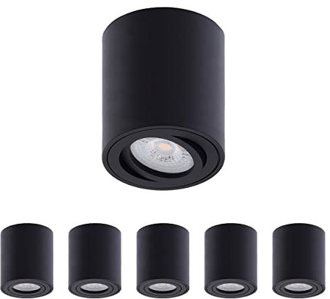 Oktaplex 6 Stück Aufbauspot Schwarz - inkl. LED Modul 3-stufig dimmbar 4,8W 230V 3000K Warmweiß 80x85mm Aufputz Aufbaustrahler Lile M Alu Schwenkbar
