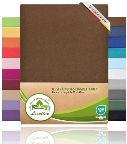 leevitex® Premium Kinder Spannbettlaken 100% hochwertige Mako-Jersey-Baumwolle | Öko Tex geprüft (Schokobraun/Dunkelbraun, 2er Set | Premium | 70 x 140 cm)