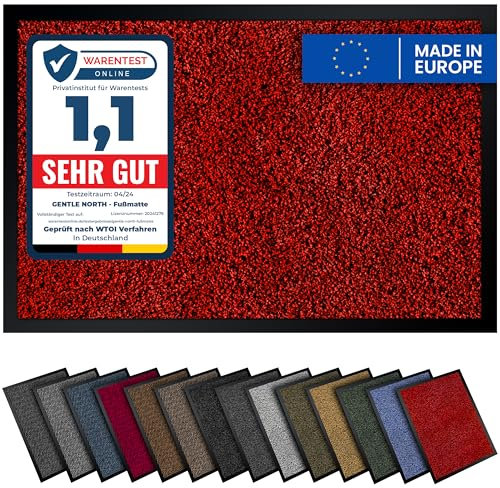 Gentle North Hochwertige Fußmatte rot 60x80 groß für Innen & Außen - Schmutzfangmatte rutschfest, waschbar & wetterfest - Fussmatte für Eingangsbereich & Aussenbereich - Läufer Flur dünn