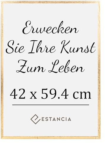 Estancia Goldener Bilderrahmen aus Kiefernholz 42x59,4 cm (A2) mit Bruchsicherem Acrylglas | Moderner 42 x 59,4 cm Holz-Bilderrahmen Din A2