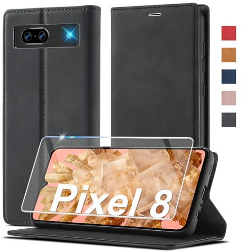 Ailicici Google Pixel 8 Leder Hülle Mit Schutzfolie - Klappbare Wallet Case, Stoßfeste Schutzhülle für Pixel 8 5G