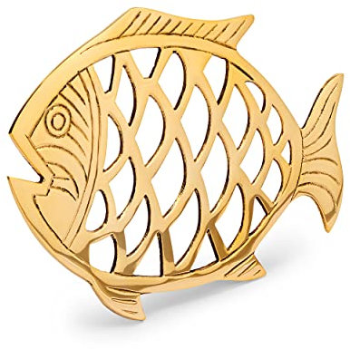 NKlaus Topf Untersetzer Fisch 23x16mm aus Messing Gold Tischuntersetzer Hitzeschutz 11776